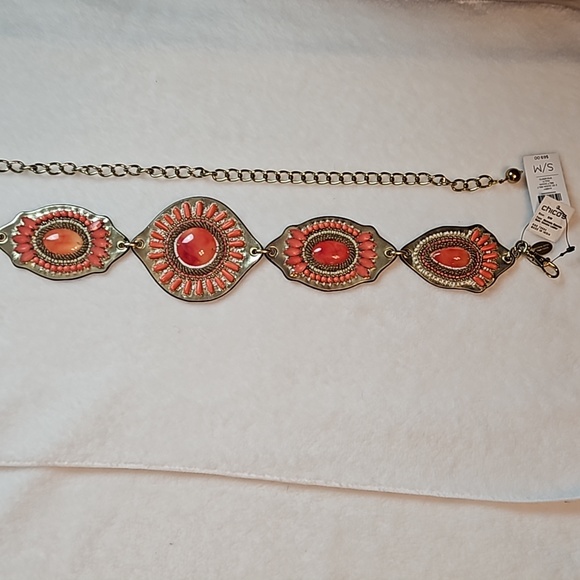 Chico's | NWT Women's Multi Avery Beaded Gold Chain Leather Belt Sz S/M - Picture 3 of 13